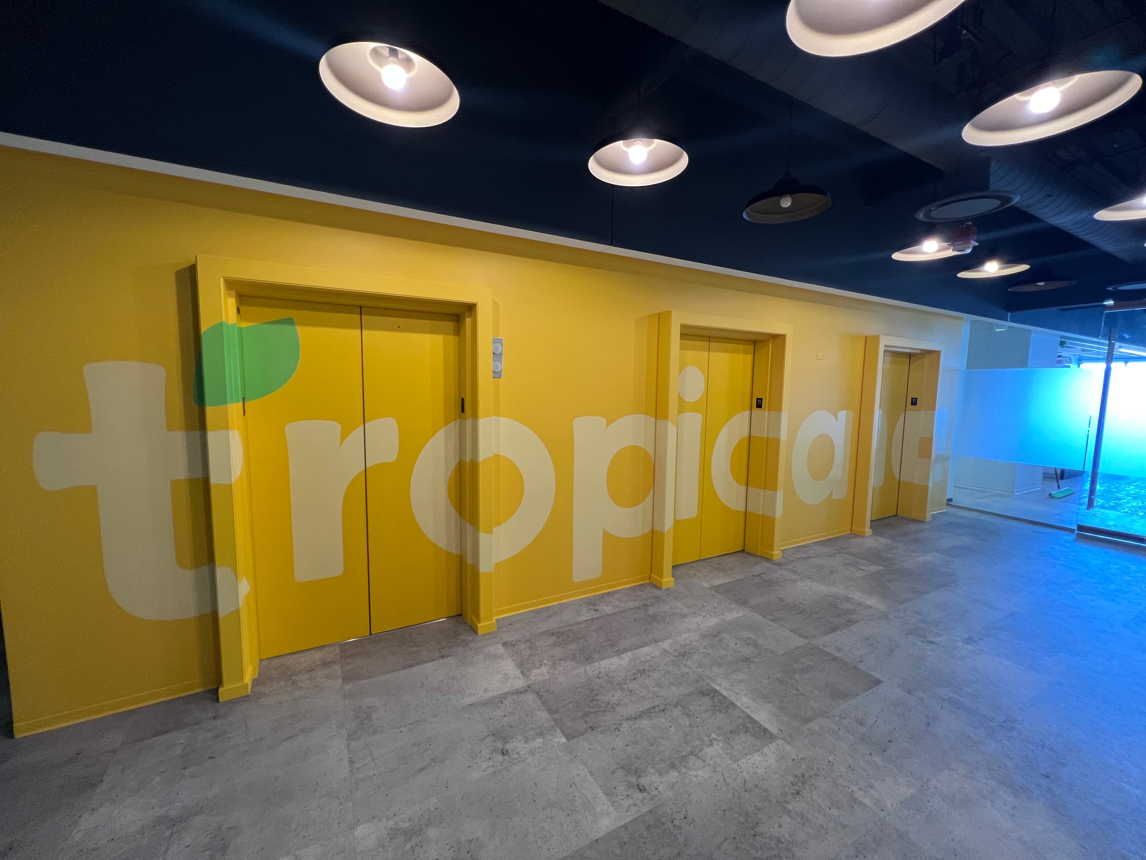 Elevator lobby wall graphic – anamorphic illusion installation